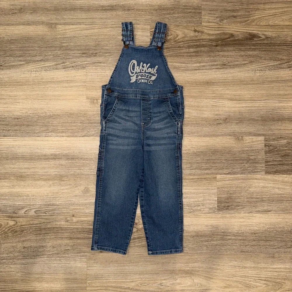 OshKosh B'gosh Denim Overalls Toddler‎ Size 5T Blue Jean Logo Classic Unisex
